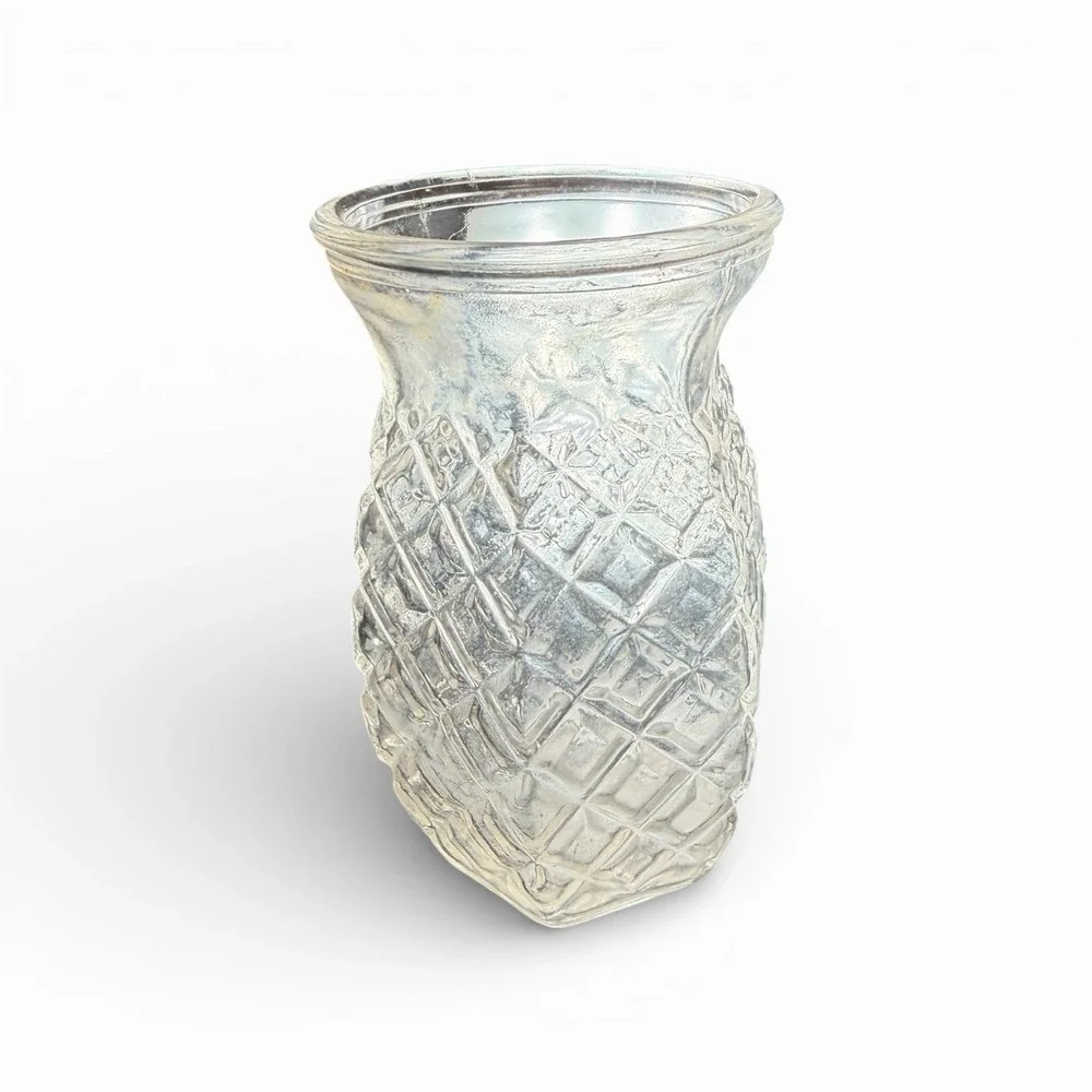 Vintage Mercury Glass Pineapple Vase‎ Silver Textured Diamond Pattern Decor